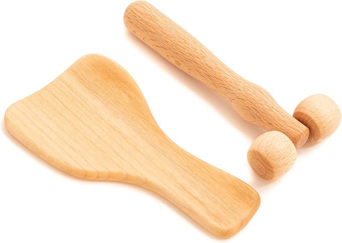 tuuli Body and Face Roller, Multi-Functional Wooden Massage Roller, Helps Ease Muscle Tension and Support Skin Health, Natural Face Massage Tools, Set of 2 (2 Piece Set C)