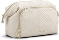 BAGSMART Travel Makeup Bag, Cosmetic Bag Small Make Up Organizer Case,Wide-open Pouch for Women Purse for Toiletries Accessories Brushes,Small Beige