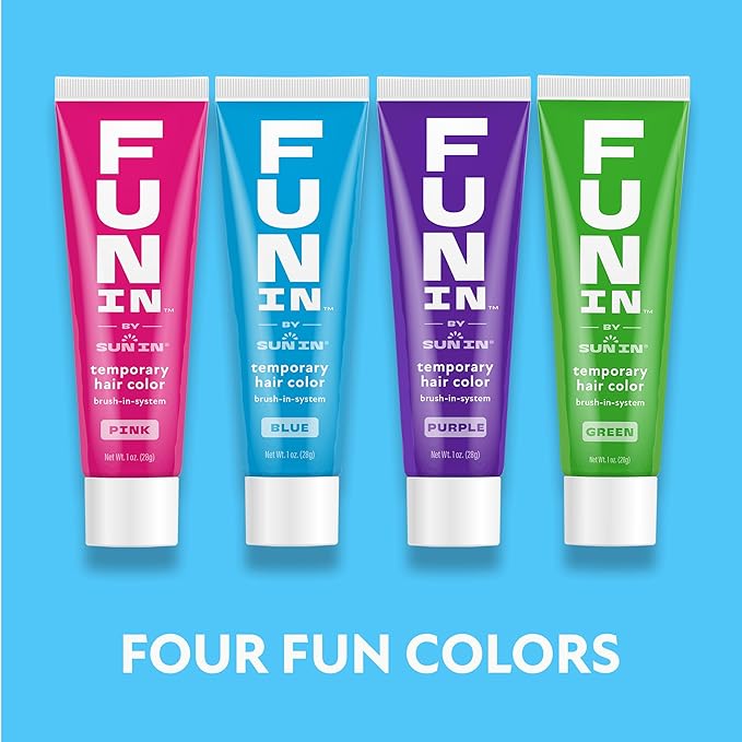 Fun In by Sun In Temporary Hair Color with Easy Brush Applicator for Kids, Teens & Adults - Washable One day color for Festivals, Events & Parties - All Hair Types