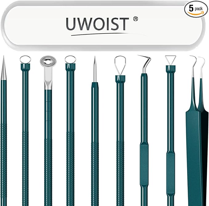 Blackhead Remover Tools Pimple Popper Tool Kit Comedones Extractor Acne Removal Kit for Whitehead, Blemish, Popping. 5pcs Pimple Extractor with Blackhead Tweezers for Nose Face