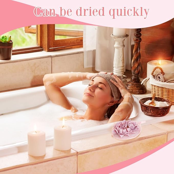 Boao 3 Pcs Bath Shower Pouf Sponge Mesh Pouf Shower Ball Exfoliating Body Sponge Pad Scrubber Glove with Flower Bath Ball (Pink)