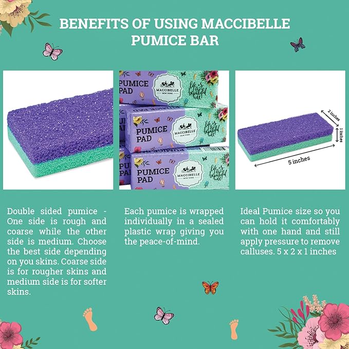 Maccibelle Salon Foot Pumice and Scrubber for Feet and Heels Callus and Dead Skins, Safely and Easily Eliminate Callus and Rough Heels (Pack of 3)