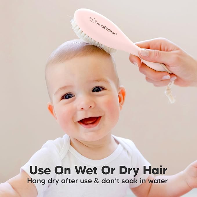 Wooden Baby Hair Brush - Cradle Cap Baby Brush with Soft Goat Bristles, Perfect Gentle Scalp Newborn Comb for Infant, Girls, Boys, Bath Essentials (Blush, Regular)