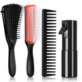 Hommtina Detangling Brush Set with Hair Spray bottle, Hair Brushes for Women and Kids Curly Hair (3 PCS, Black+Red)