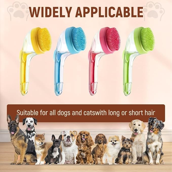 Dog Bath Brush, 2 in 1 Pet Grooming Bath Massage Brush with Soap and Shampoo Dispenser Soft Silicone Bristle Dog Scrubber for Long Short Haired Dogs Cats Shower-Rose Pink
