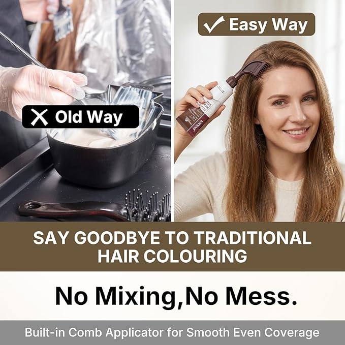 Karseell Hair Dye with Comb Applicator, Maca essence 6-IN-1 Ammonia Free No Mix Hair Color for 100 Percent Gray Coverage Hair Dye, 80ml-Brown