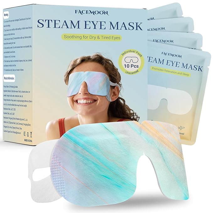 Self Heating Steam Eye Masks: Disposable Moist Warm Compress for Dry Eyes, Eye Strain, Stye & Stress Relief – No Microwave Needed for Relax, Travel, Sleep & Spa, Unscented