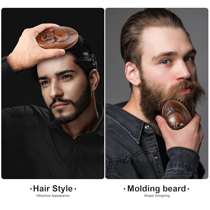 Eagle Fortress Boar Bristle Hair Brush for Men Hair Care - Beard Brush, Mustache Brush with Skull on Wooden Handle, Grooming & Styling Tool for Men, Travel Size