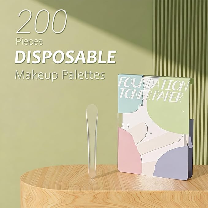 200Pieces Makeup Mixing Palette Papers, 2 Set of Cosmetic Palette Paper with Mixing Stick, Disposable Foundation Mixing Tray for blending foundation, concealer, eyeshadow, and liquid blush