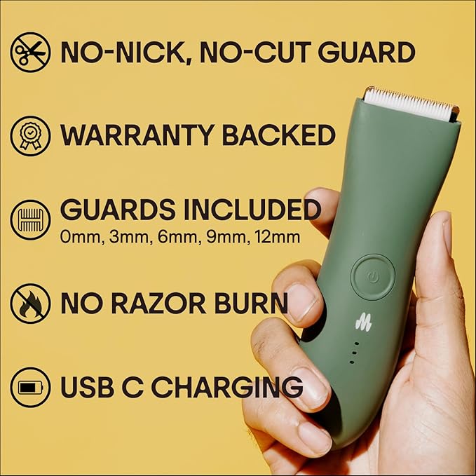 MERIDIAN The Trimmer Premium - Body Hair Trimmer & Electric Shaver for Men and Women for Pubic Hair, Chest, Legs & Bikini Line, Waterproof & Rechargeable, Sage