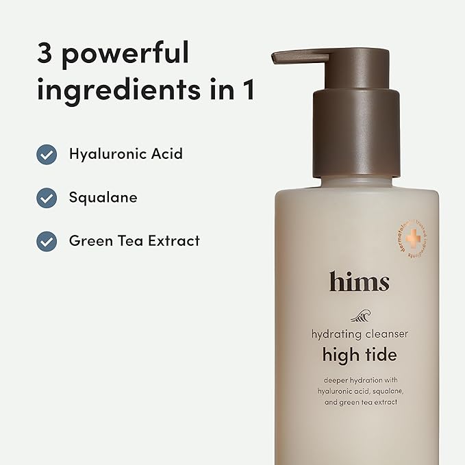hims High Tide Hydrating Daily Cleanser - With Hyaluronic Acid & Squalane - Moisturizing, Non-Stripping Facial Cleanser - Gentle, pH Balanced, Sulfate-Free - 6.8 Fl Oz