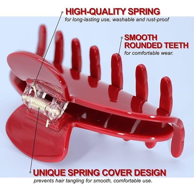 Cherry Red Claw Clip 4 Inch - Premium Acetate Hair Clip for All Hair, Smooth Round Edges No Snag, Gift Ready Luxury Box