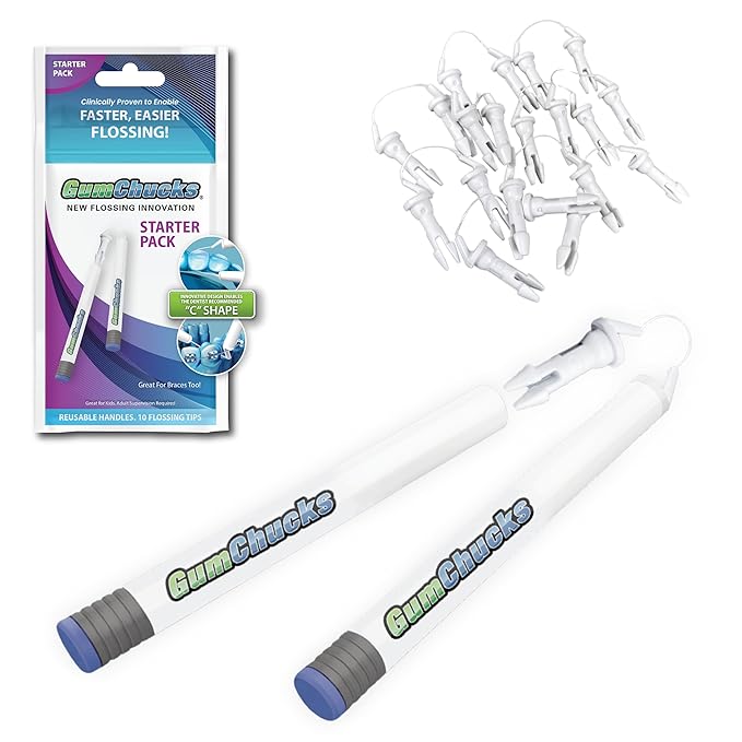 GumChucks Floss for Teeth - Flossing for Kids and Adults - Orthodontic Flossers for Braces - Dental Gum Floss Picks for All Ages (Starter Pack)