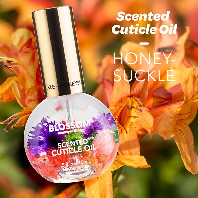 Blossom Cuticle Oil for Nails, Hydrating, Moisturizing, Scented Nail Oil Cuticle Care, Infused with Real Flowers, Made in USA, 0.5 fl. oz, Honeysuckle