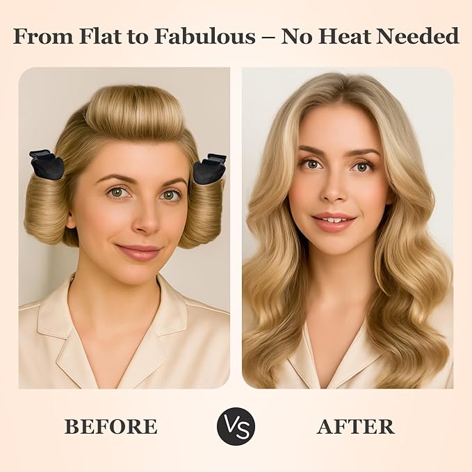 Heatless Hair Curler Set – 4PCS Velvet Overnight Blowout Rods for Heatless Curls, Jumbo Flexible Curling Rods to Sleep In, No Heat Curling Tools for Natural Waves and Curls Black