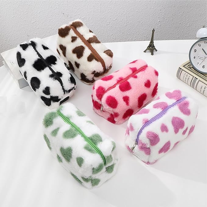 Makeup Bag Small Cosmetic Bags for Purse Women Girls Plush Simple Heart Make Up Pouch