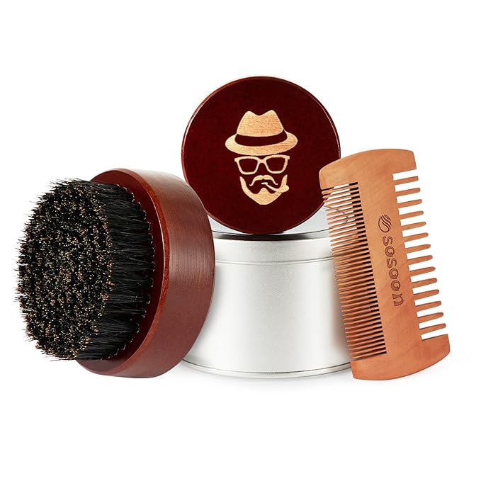Beard Brush, Pure Boar Bristle Black Walnut Wood Beard Comb Brush for Men To Tame and Soften Your Facial Hair