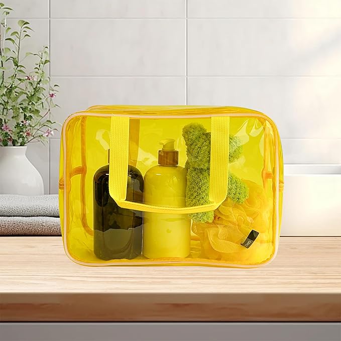 PVC Clear Pure Color Transparent Large Zipper Cosmetic Pouch Travel Makeup Cosmetic Bag with Handle for Travel Bathroom Toiletry Organizer (A23014-101-7)