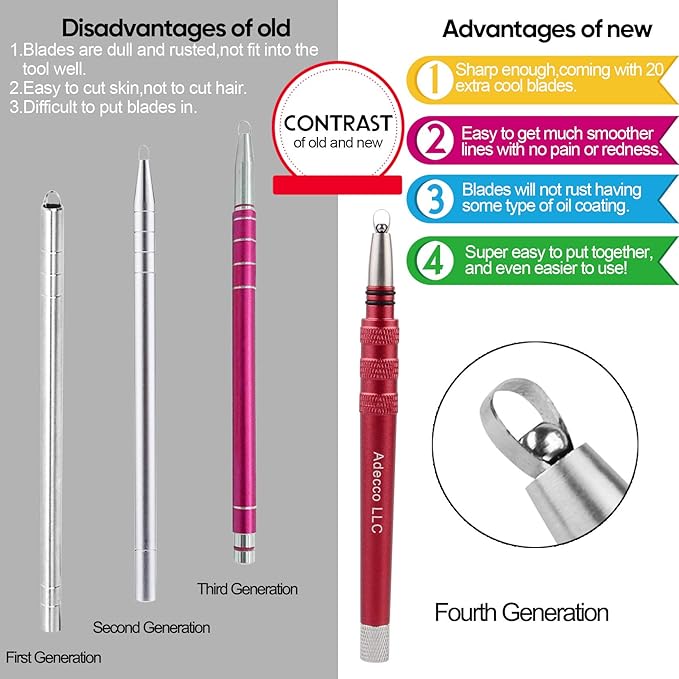 AHIER Hair Razor Pen, Tattoo Trim Styling Face Eyebrow Shaping Device, Engraved With 20 Blades, DIY Styling Eyebrows Beards Tool