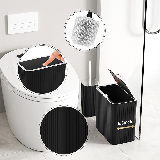 Bathroom Accessory Set - Bathroom Set, 12PC Bathroom Accessory Set, Black Bathroom Accessories Set, Mini Trash Can, Toilet Brush, Trash Can & Soap Dispenser