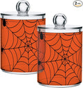 4 Pack Qtip Holder Dispenser Halloween Spiderweb Cotton Ball Cotton Swab Round Pads Floss Clear Bathroom Storage Containers Plastic Apothecary Jars with Lids