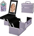 Makeup Train Case, Portable Makeup Case with Mirror, 2-Trays Cosmetic Organizer Case,Nail Polish Organizer, Travel Makeup Box, Profesional for Salon Barber, Purple