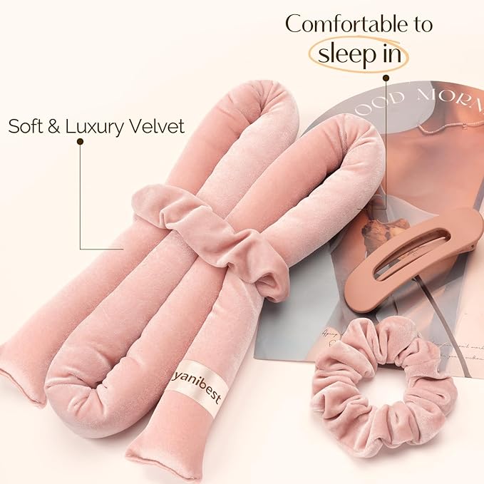 Yanibest Heatless Hair Curler to Sleep in, Overnight Curl Headband for Natural Wavy Curls, No Heat Soft Hair Curler Set with Hair Clip Scrunchies for Styling, No Slip Heatless Curls