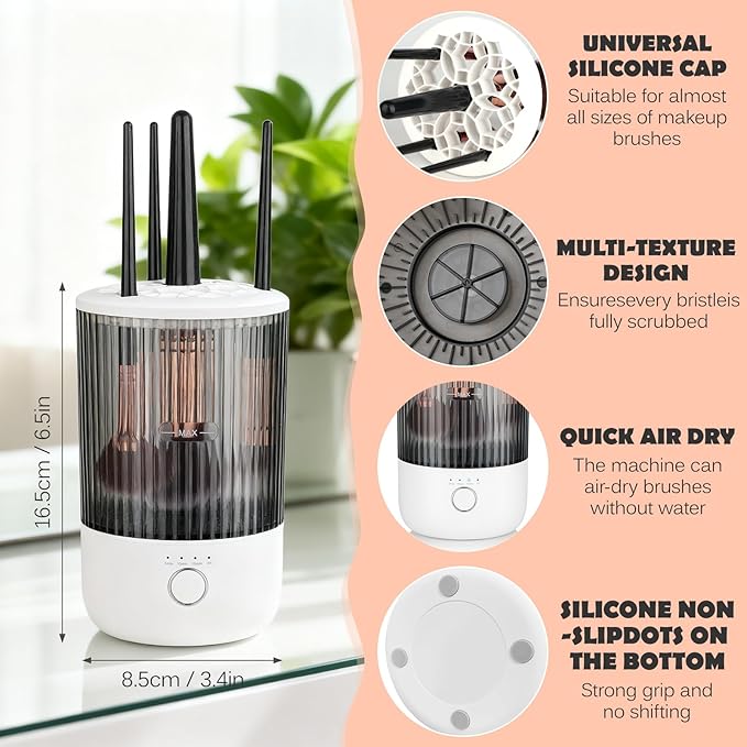 Electric Makeup Brush Cleaner Machine, 4 Timer Settings Cosmetic Brush Cleaner, Make Up Brush Cleaner Cleanser for All Size Brushes, Automatic Beauty Tool – Great Gift for Women