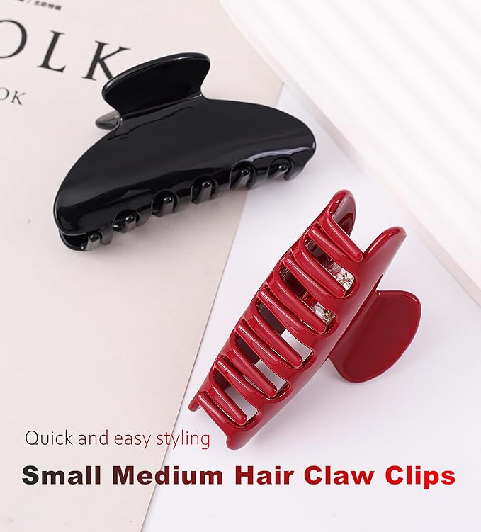 2 Pcs Small Medium Hair Claw Clips for Women Acetate Claw Hair Clips for Thin Fine Thick Hair