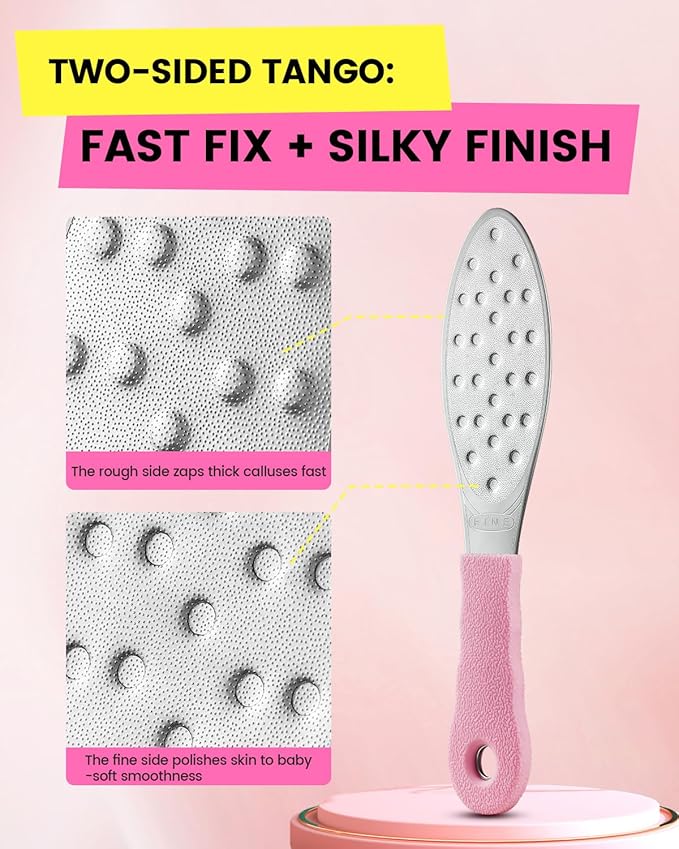 BEZOX Slim Metal Foot File Callus Remover(1 PCS) – Double-Sided Foot Scrubber for Cracked Heels & Dead Skin, Portable Pedicure Tool with Non-Slip Handle, Travel-Friendly Foot Care Essential - Pink