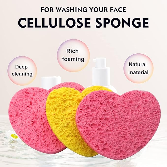 100-Count Compressed Facial Sponges for Estheticians Heart Shape Natural Cellulose Sponge Professional Cosmetic Spa Sponges for Face Cleansing, Massage, Pore Exfoliating, Mask, Makeup Removal, Mixed