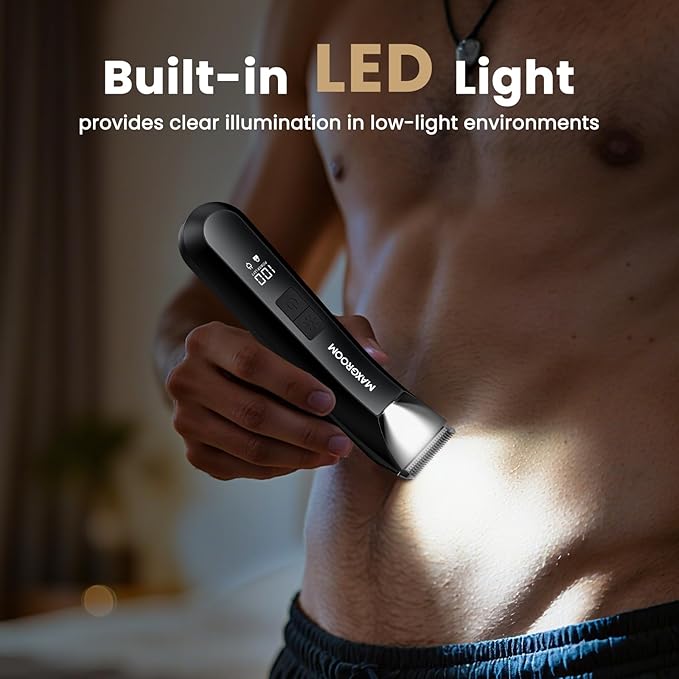 Manscape 3-In1 Body & Pubic Hair Trimmer for Men, IPX7 Waterproof Ball & Groin Shaver with LED Light, Electric Razor with Travel Pouch & USB Rechargeable, Gifts for Men (Black)