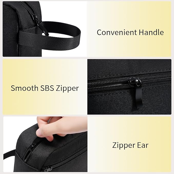 Travel Toiletry Bag, Small Cosmetic Bag, Hanging Water-Resistant Organizer for Men & Women, Ideal for Makeup, Shaving Kit, Gym Essentials & Travel Accessories (Black)