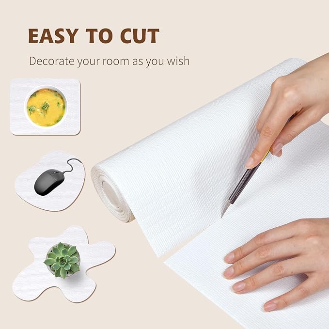 Shelf Liners for Kitchen Cabinets Non Adhesive Drawer Liner 23.4in x 20FT Pure White Thickened Shelf Liner Strong Non-Slip Easy to Clean for Tool Box Refrigerator with Knife and Tape Measure