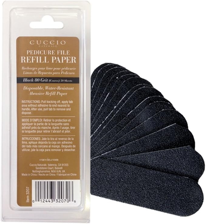 Cuccio Naturale 50-Count Black 80-Grit Pedicure File Refills – Coarse, Water-Resistant, Disposable Abrasive Sheets for Professional Foot Care – Fits Cuccio Stainless Steel Pedicure File