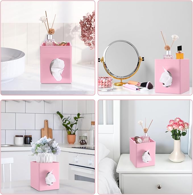 Sumnacon Square Tissue Box Cover with Storage Tray, Decorative Cube Tissue Holder PU Leather Facial Tissues Organizer Stylish Modern Tissue Dispenser for Bathroom Toilet Tank Vanity Dresser Table