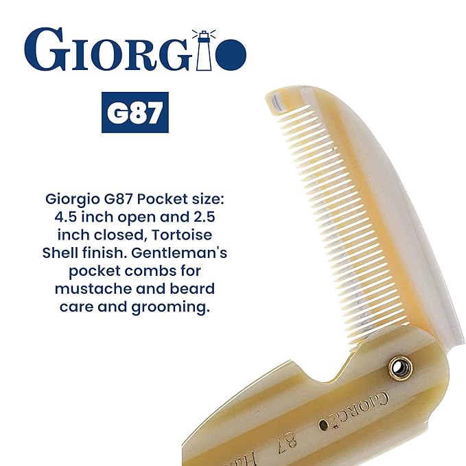 Giorgio G87 Folding Mustache and Beard Comb, Small Pocket Comb for Men Everyday Grooming and Hair Care. Handmade, Saw-cut and Hand Polished Styling Men's Folding Combs. Ivory 4.5 Inch