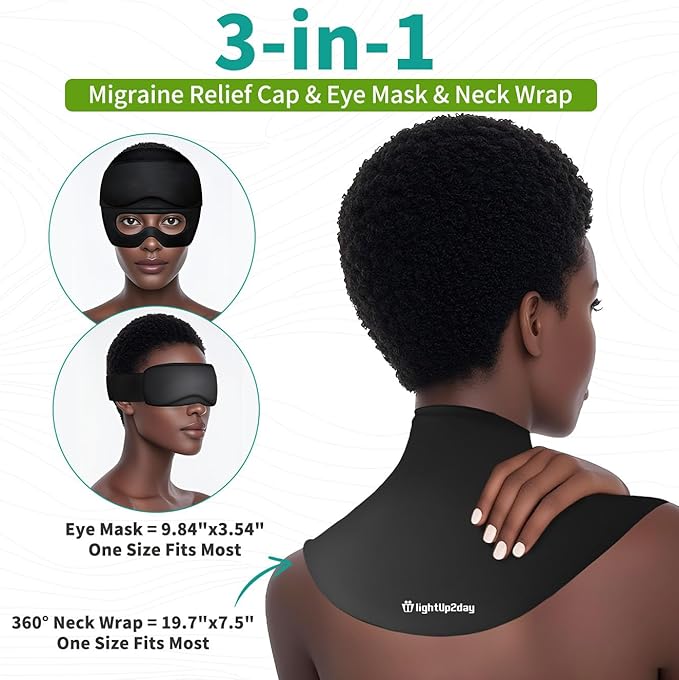 3-in-1 Migraine Relief Cap with Neck Ice Pack Wrap & Detachable Ice Eye Masks, Soothing Headache Relief Cap Ice Cold Pack Mask, Cold Heat Compress Reusable Headache Relief Products for Stress Hangover