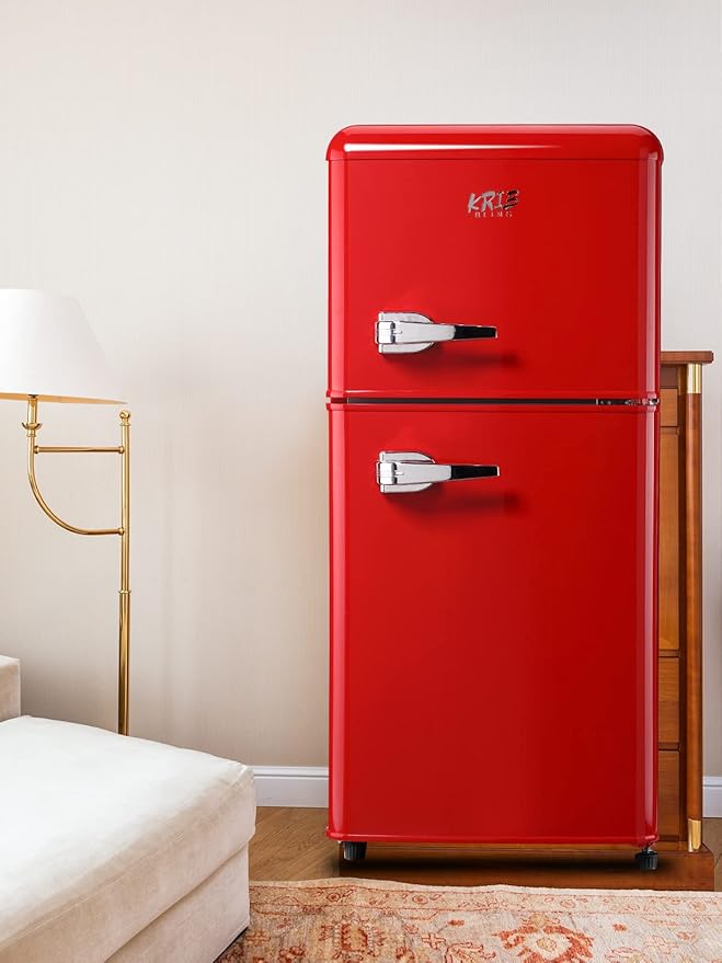 Mini Fridge With Freezer,Refrigerator With 2 Doors,7- Level Adjustable Thermostat, Removable Glass Shelves For Bedroom, Office, Kitchen, Apartment, Dorm, 3.5 Cu. Ft Red