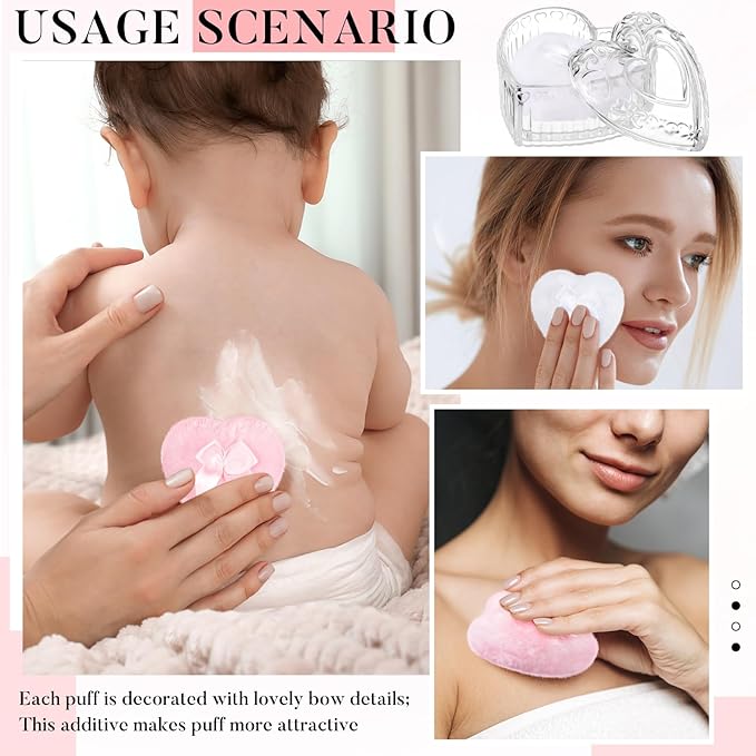 Tioncy 3 Pcs Large Body Powder Puff and Container Valentine's Day gift Powder Container with Puff Crystal Case Soft Washable Reusable Velour Face Body Glitter Wet Dry Makeup(Heart,Clear)
