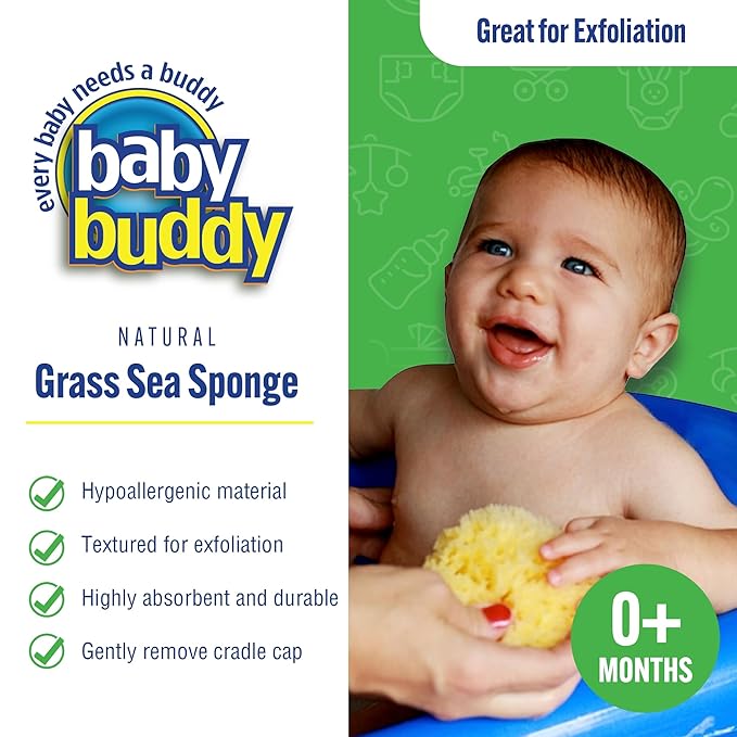 Baby Buddy Natural Baby Bath Sponge 4in Soft Grass Sea Sponge, Soft on Baby's Tender Skin, Biodegradable, Hypoallergenic, Absorbent Natural Sea Sponge, 2 Pack, Yellow