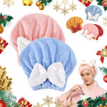 2PCS Microfiber Hair Drying Caps, Christmas Absorbent Hair Towel Wrap for Women Wet Hair Quick-Drying Hair Towels, Soft Bow Tie Wet Hair Towel Wrap for Party Favors Goody Bag Filler (Pink+Blue)