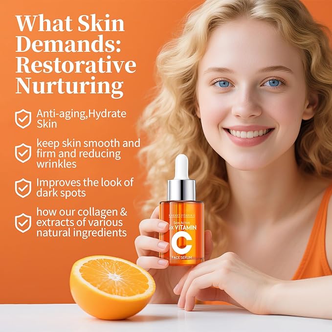 Vitamin C Facial Serum 20% with Hyaluronic Acid & Niacinamide – Anti-Aging Formula to Boost Collagen, Hydrate and Plump Skin, For All Skin Types – 1 Fl Oz