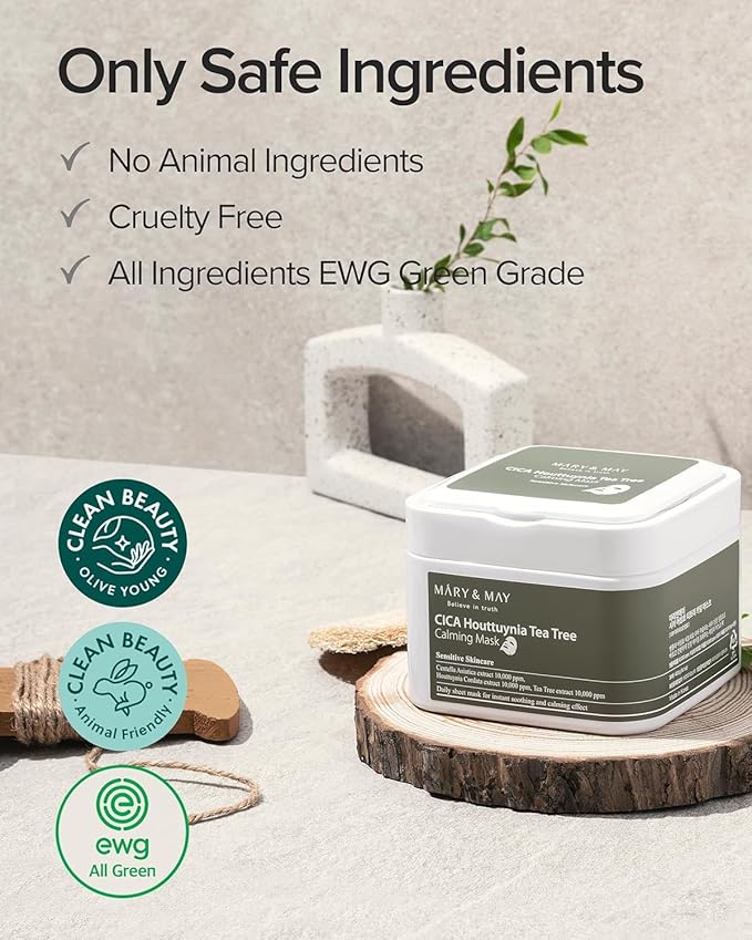 Mary&May CICA Houttuynia Tea Tree Calming Mask - Daily Pull Out Sheet Mask for Instant Soothing & Moisturizing - Korean Skincare, Hypoallergenic and Cruelty-Free, 30 Sheets