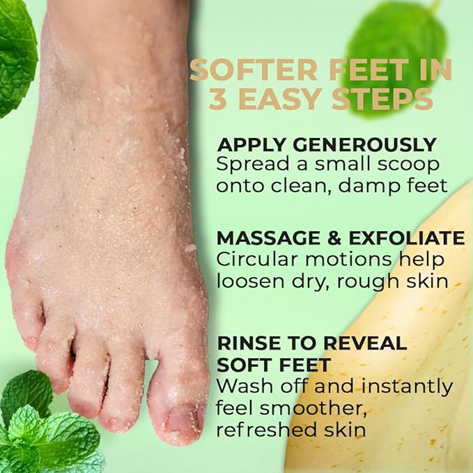 Beltwell® LymfoScrub™ Frosty Peppermint Body Scrub & Foot Cream – Foot Exfoliator Scrub for Sensitive, Itchy, Cracked & Swollen Feet – Smooths & Refreshes with Gentle Exfoliation & Cooling Formula