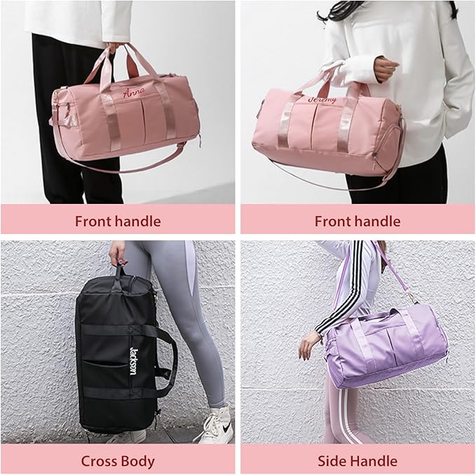 Flycalf Personalized Duffel Bag Dance Travel Bag with Embroidery Name with Shoe Compartment for Sports Gym