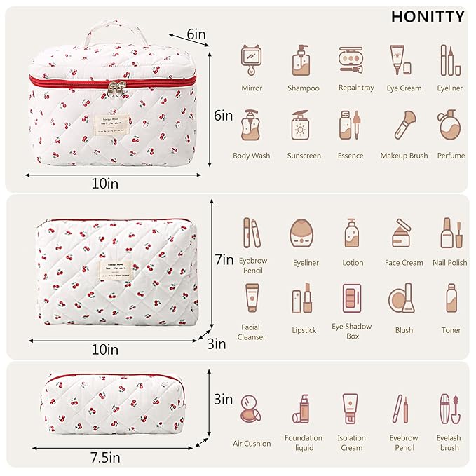 Makeup Bag,Quilted Cosmetic Bags,Large Floral Make Up Organize bag,Makeup Bag Set for Women,Flower Travel Toiletry Bag