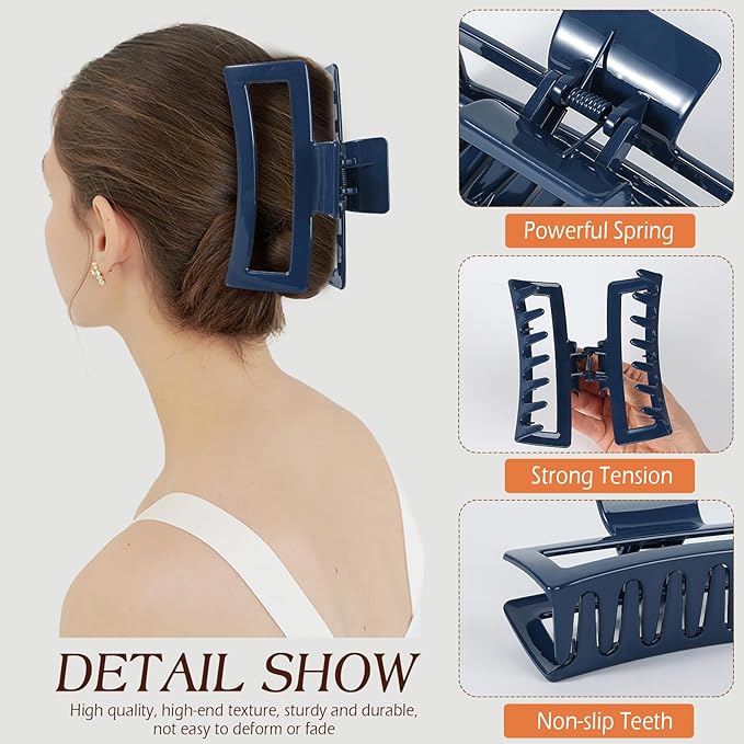 4 PCS 5 Inch Extra Large Claw Clips for Women, Jumbo Claw clips for Thick Long Curly Hair, Rectangle Matte Hair Claws Clips, Non-slip Square Hair Clips for Women