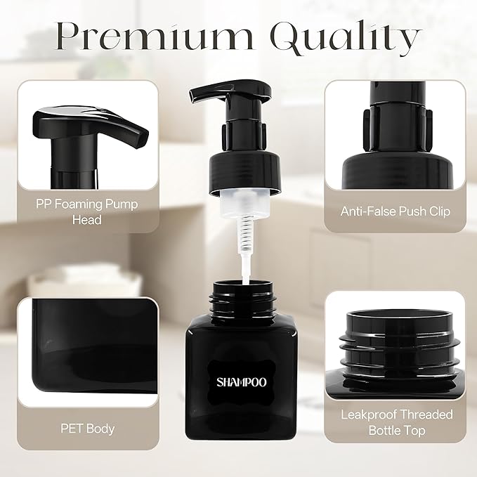 8.5 oz Foaming Soap Dispenser Plastic Foaming Pump Bottle, Refillable Dispenser with Plastic Pump, Empty Hand Bottles for Liquid Soap, Shampoo, Bathroom,Hotel,Restaurant (30, Black)
