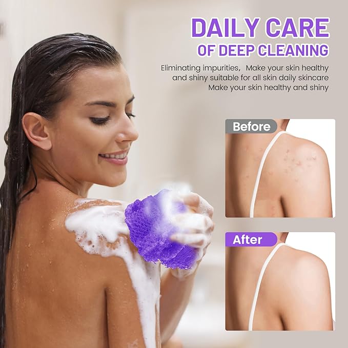 African Net Sponge, Authentic Exfoliating Body Scrubber for Bath and Shower, Multiple Textures with Gentle Deep Exfoliating and Rich Lather for All Skins (Purple)